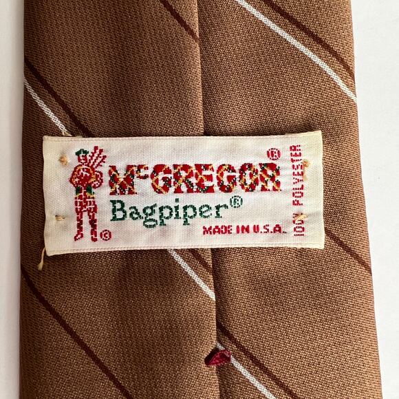 Vintage McGregor Neck Tie Bagpiper Tan and Brown USA Made Retro Polyester - Picture 2 of 9